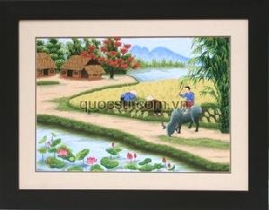 Tranh Thêu Làng quê - QS.đ-036c
